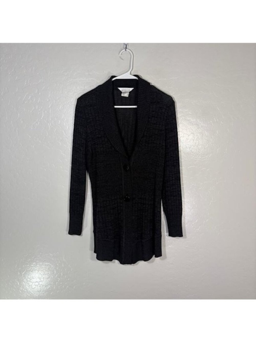 Exclusively Misook Cardigan Sweater Womens Medium Black Collared Acrylic Knit